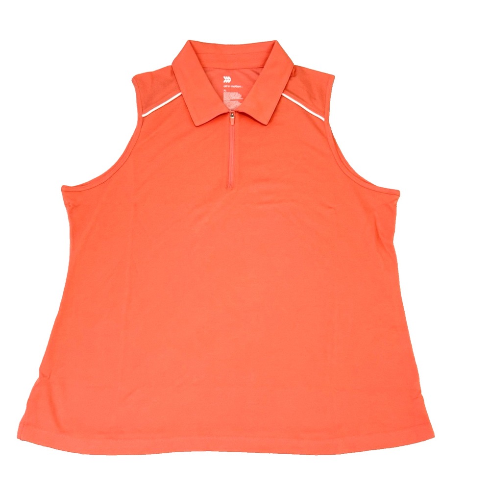 All In Motion Women Size XL‎ Sleeveless Golf Polo 1/4 Zip Coral NEW